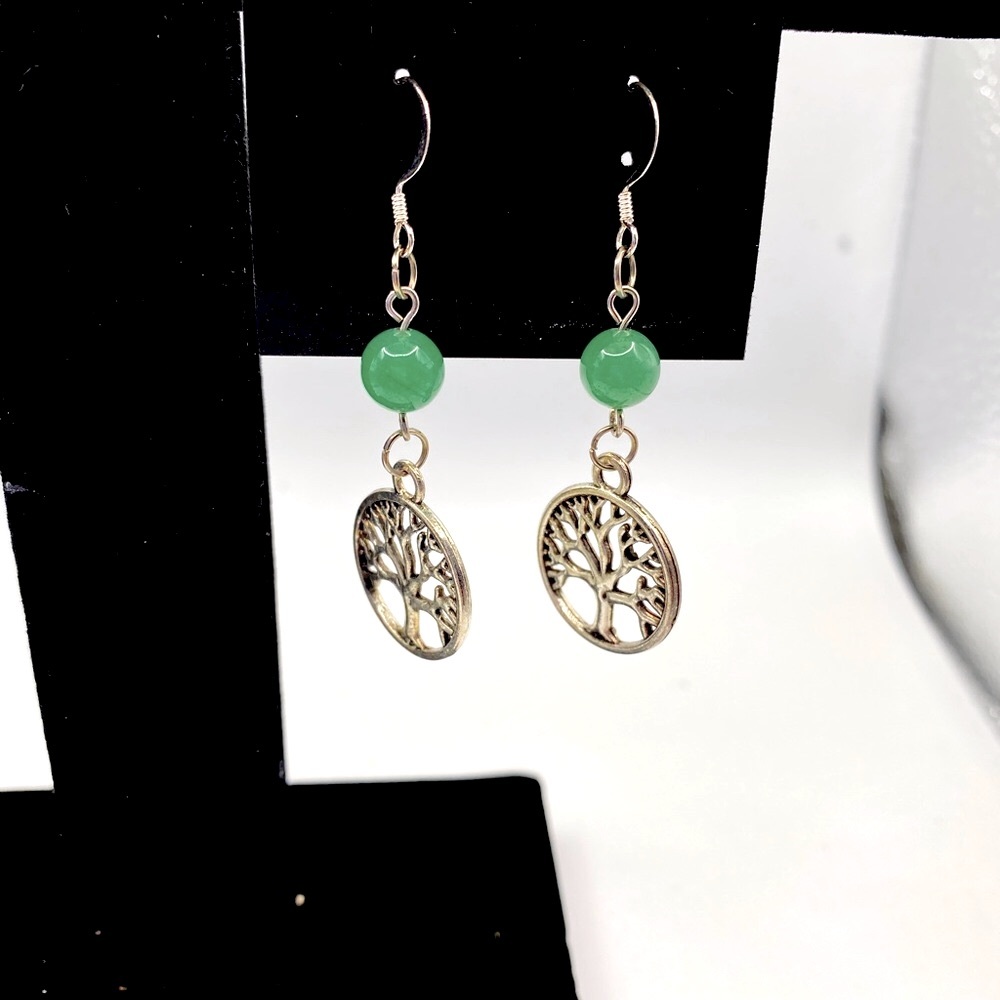 Celtic Tree of Life Earrings with aventurine, NWT